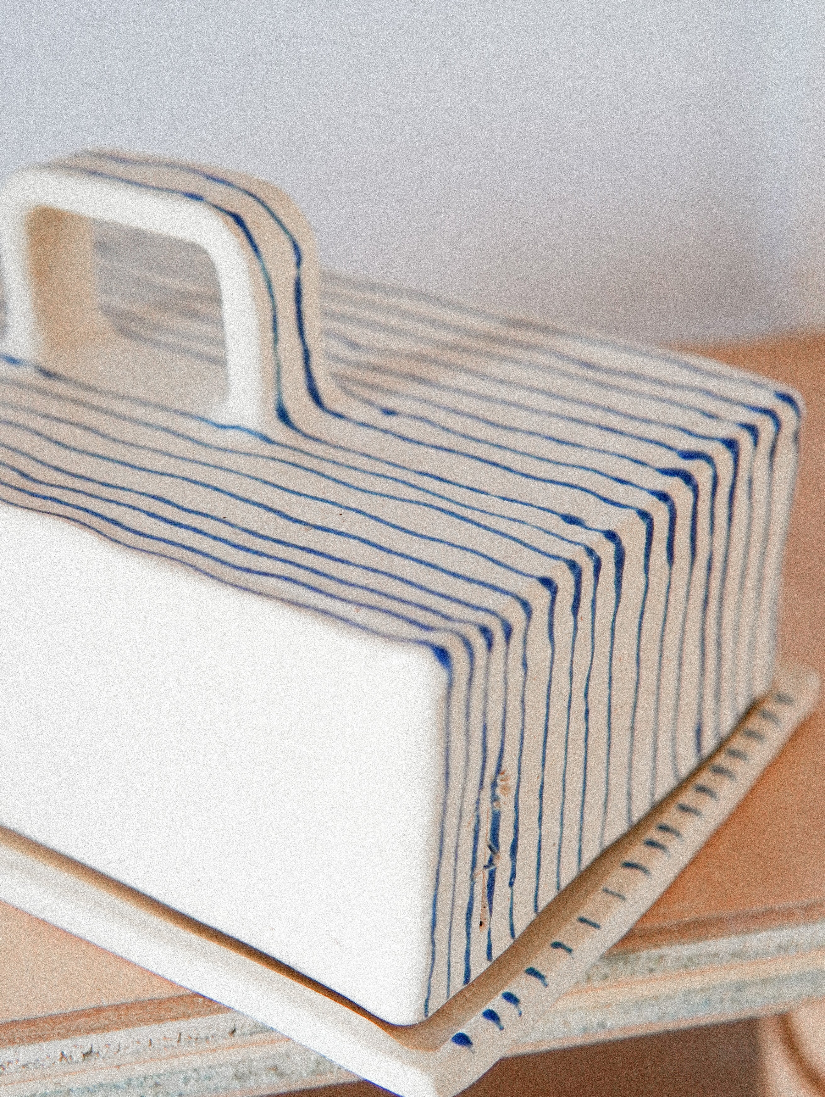 Blue + White Striped Butter Dish