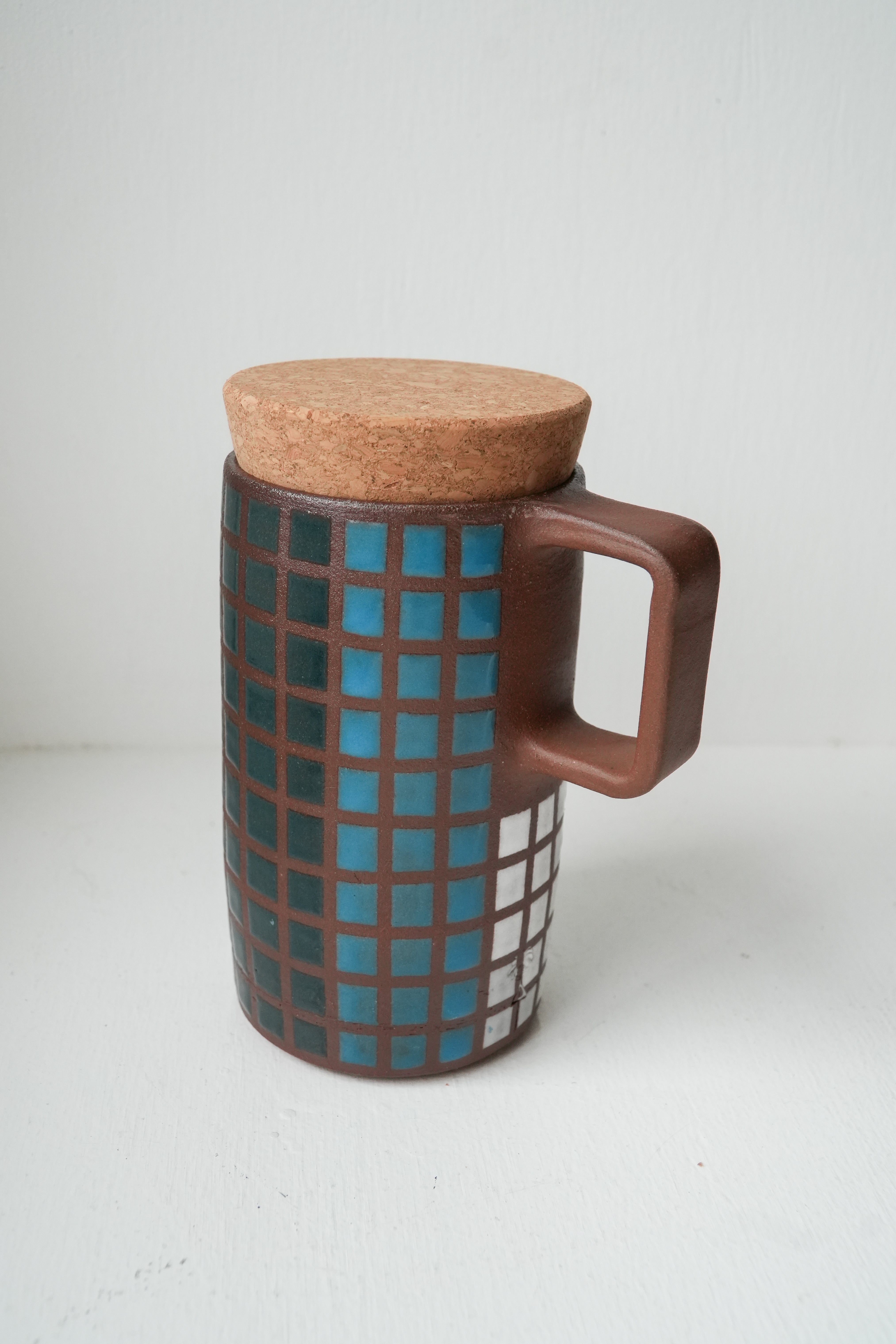 Multi Blue Grid Travel Mug