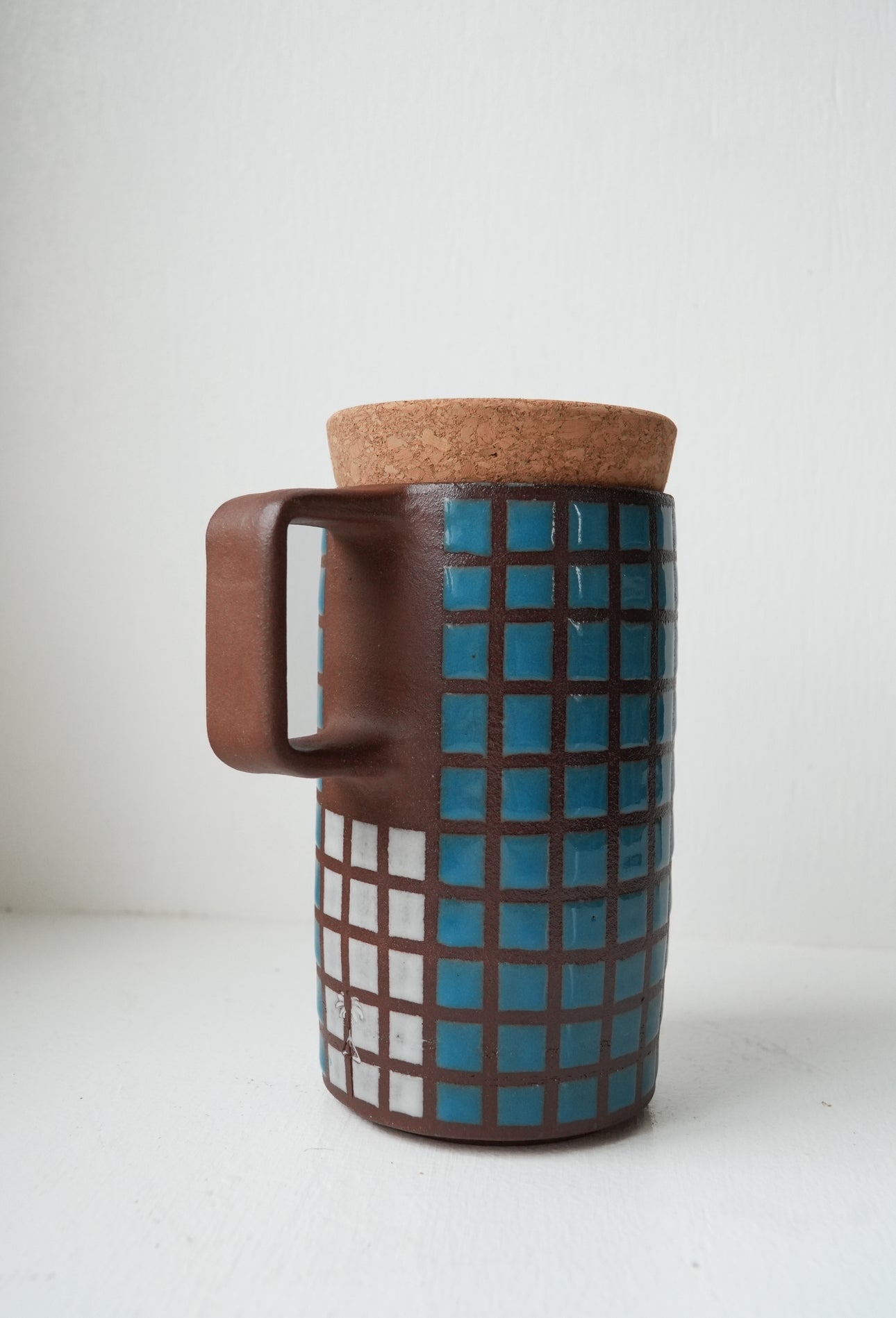 Multi Blue Grid Travel Mug