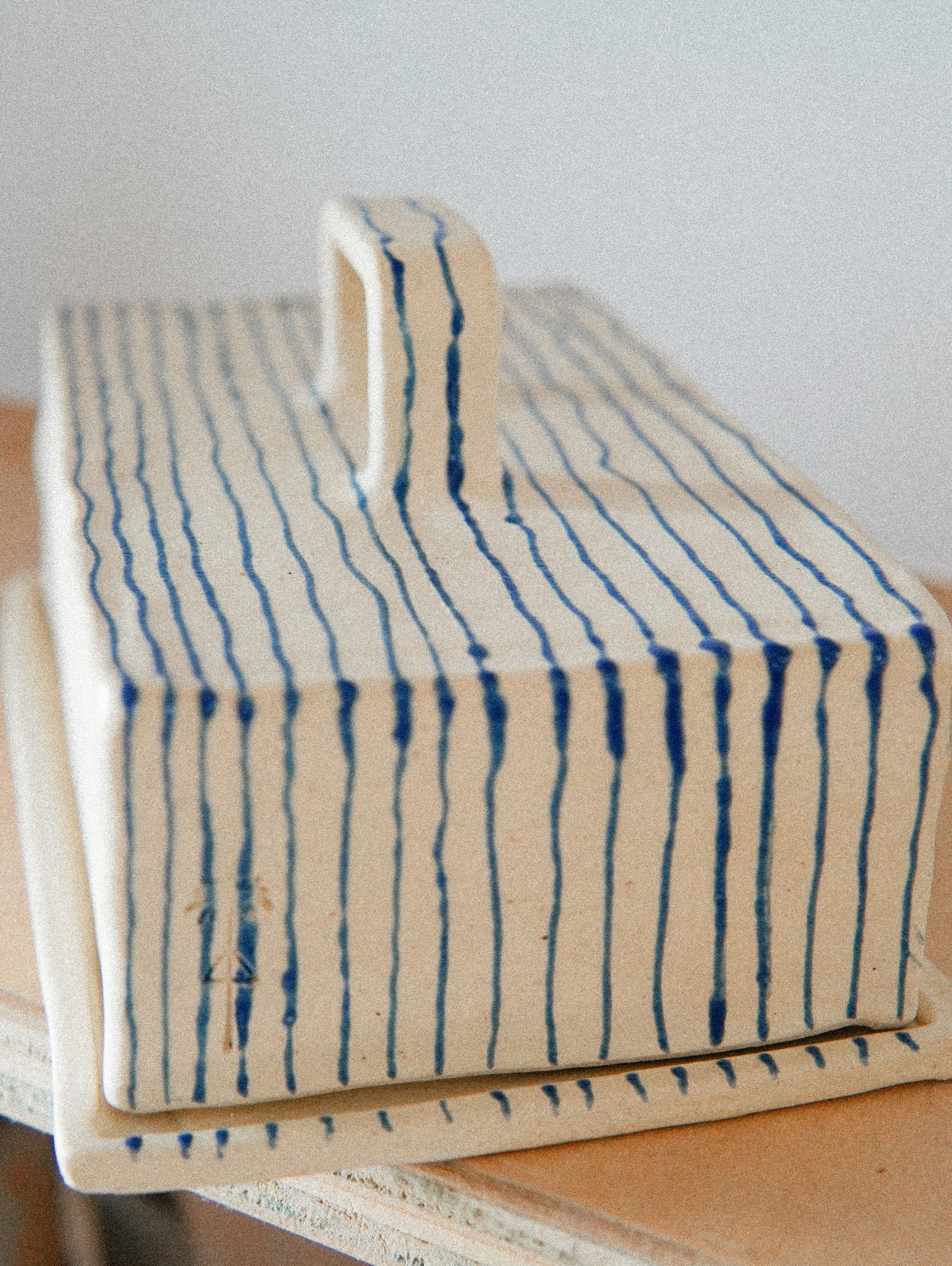 Blue + White Striped Butter Dish