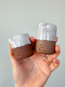 White on Brown Legacy Salt & Pepper Shaker Set | Seconds Sale