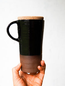 Travel Mug with Cork Lid | Black on Red